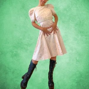 Vintage Barbie 80s does 50s Pink Cotton Jacquard Two piece Dress by Bill Levkoff